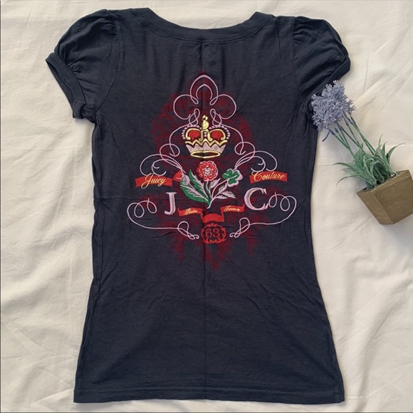 Juicy Couture charcoal grey t-shirt, size S, design chest/back, puffy shoulder - Picture 3 of 10